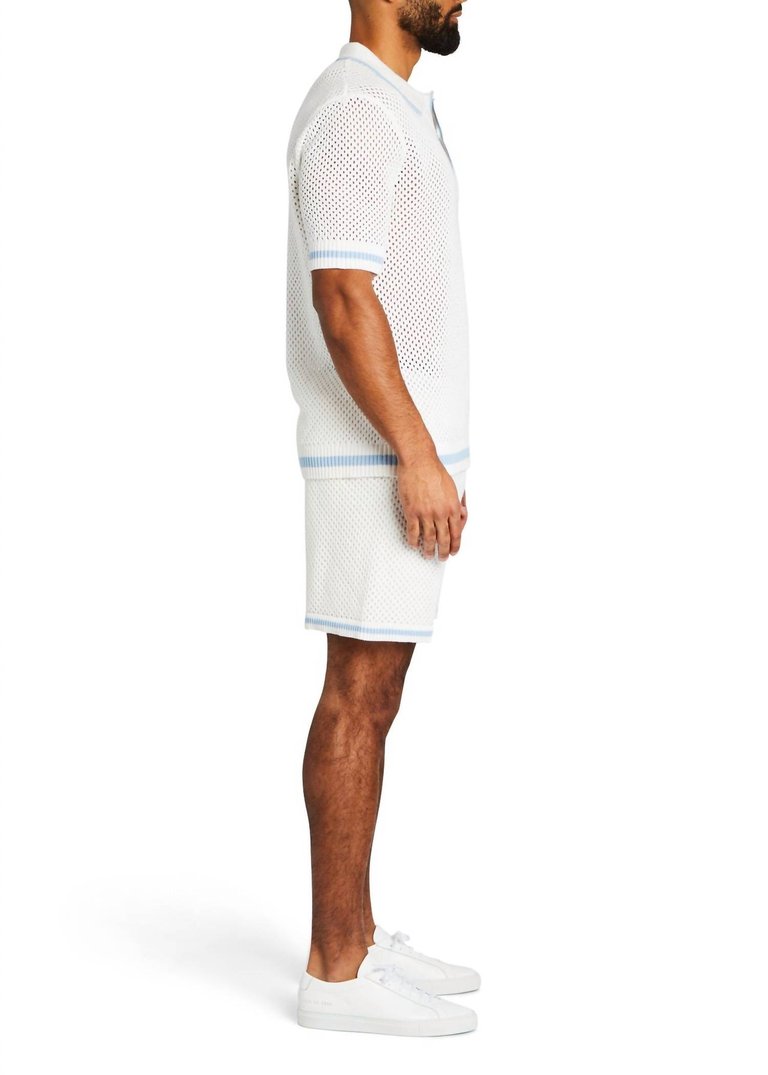 Zane Crochet Polo In White/blue