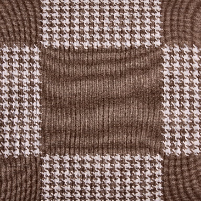 Squared Patch Houndstooth Sand Brown And Seashell White Cushion - Sand Brown/Seashell White