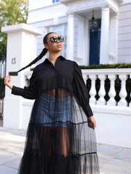 Black Sheer Tulle Shirt Dress