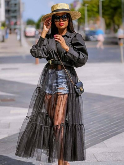 Setsofran London Black Sheer Tulle Shirt Dress product