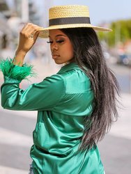 Faux Feather Trim Blouse