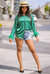 Faux Feather Trim Blouse - Green