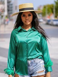 Faux Feather Trim Blouse