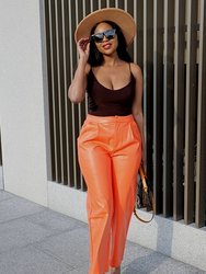 Faux Leather Pants - Orange