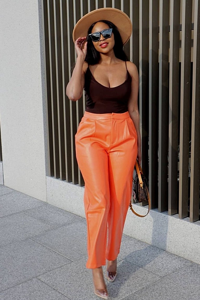 Faux Leather Pants - Orange