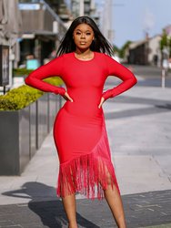 Fringe Bandage Dress - Red