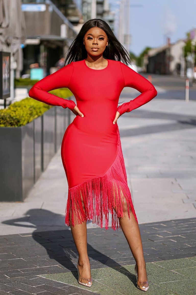 Fringe Bandage Dress - Red