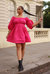 Poplin Dress Puff-sleeved - Pink