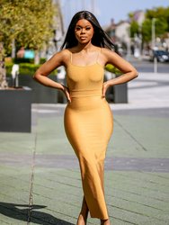 Ribbed Strappy Maxi Bandage Dress - Mustard