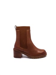 Women's Far Fetched Knit Leather Booties - Cognac