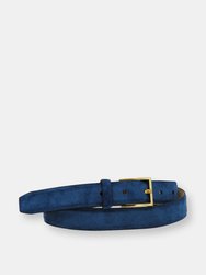 25mm Narrow Suede Belt - Blue Jean w/Vintage Italian Buckle - Blue