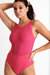 Belted High-Neck One-Piece - Pink