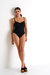 Draped Front Sweatheart Neck One-Piece - Caviar