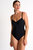 Draped Front Sweatheart Neck One-Piece - Caviar - Caviar