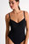 Draped Front Sweatheart Neck One-Piece - Caviar - Caviar