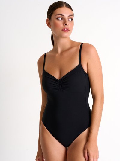SHAN Draped Front Sweatheart Neck One-Piece - Caviar product