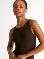 High-Neck One-Piece With Open Back - Chocolate