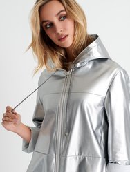 Hooded Vegan Leather Jacket - Grey