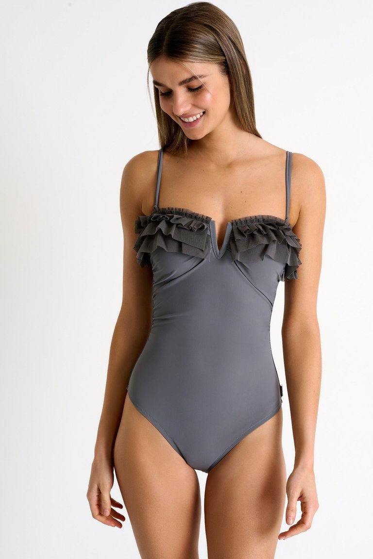 Mesh Bandeau Style One Piece - Pewter - Pewter