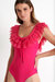 Mesh Over Shoulder One Piece - Fushia