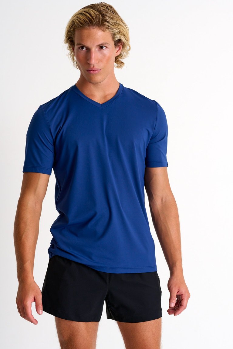 Microfiber V-Neck T-Shirt - Blue - Blue