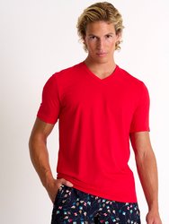 Microfiber V-Neck T-Shirt - Red - Red