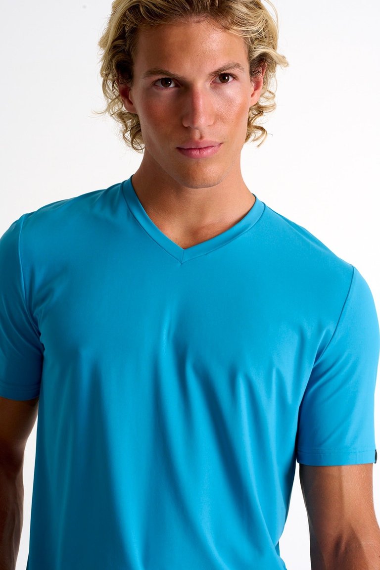 Microfiber V-Neck T-Shirt - Turquoise - Turquoise