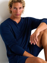 Soft Round Neck Long Sleeve Shirt - Navy