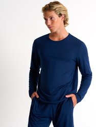 Soft Round Neck Long Sleeve Shirt - Navy - Navy
