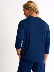 Soft Round Neck Long Sleeve Shirt - Navy