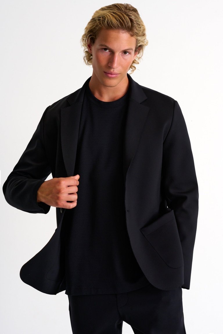 Structured 3D Jersey Blazer - Black