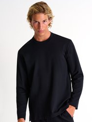 Textured Jersey Long Sleeve Round Neck - Black - Black