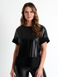 Vegan Leather Short Sleeve Top