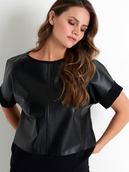 Vegan Leather Short Sleeve Top - Black