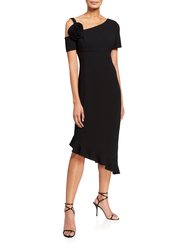 Asymmetric Dress With Floral Detail - Black