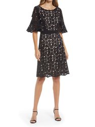 Bell Sleeves Laser Cutting Dress - Black/Nude