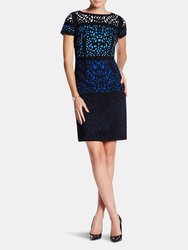 Colorblocked Laser Cutting Dress - Black/Blue
