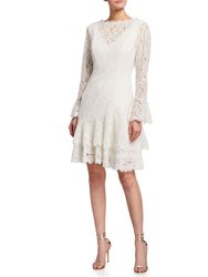 Double Ruffle Lace Dress in White - White
