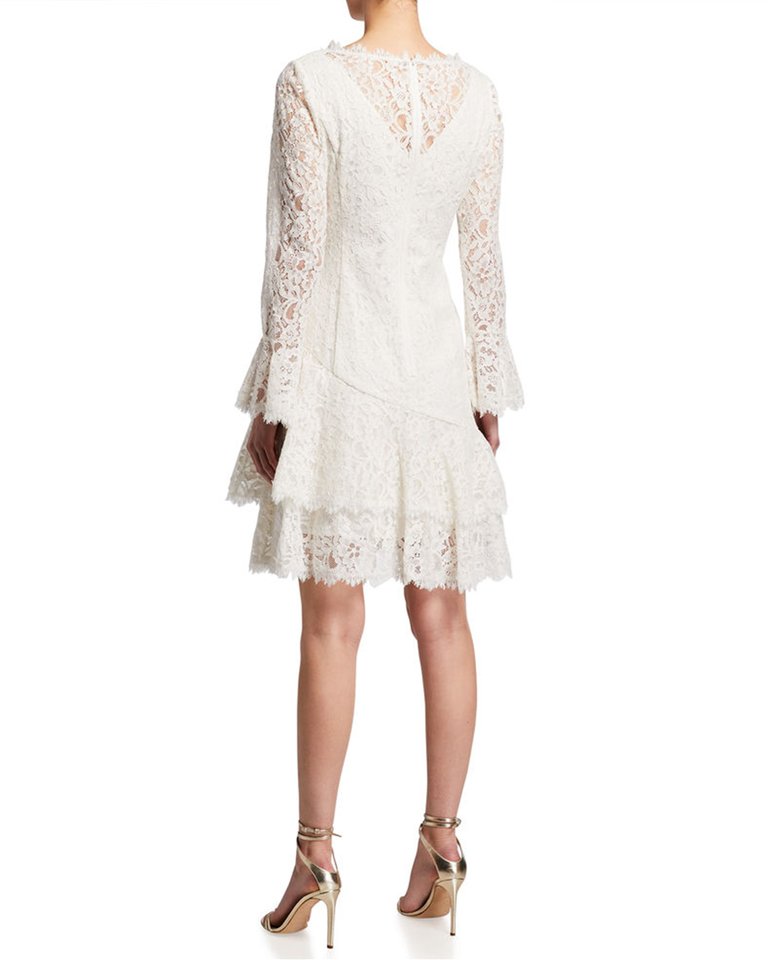 Double Ruffle Lace Dress in White