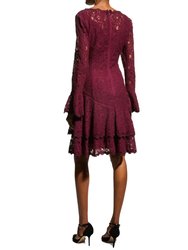 Double Ruffle Lace Dress in Wine