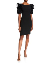 Dramatic Rosette Crepe Dress - Black