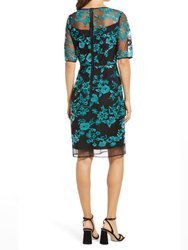 Embroidery Illusion Neckline Cocktail Dress