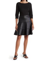 Fit and Flare Faux Leather Dress - Black