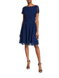 Fit and Flare Popover Lace Dress - Navy