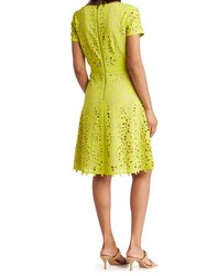 Focus By Shani - Laser Cut Fit And Flare Dress - Citron