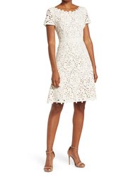Focus By Shani - Laser Cut Fit And Flare Dress - Ivory/Nude