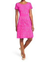 Focus by Shani - Laser Cut Fit and Flare Dress - Hot Pink/Nude