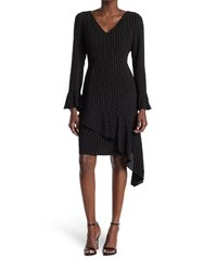 FOCUS BY SHANI - Pinstripe Asymmetric Ruffle Dress - Black