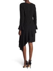 FOCUS BY SHANI - Pinstripe Asymmetric Ruffle Dress