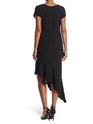 FOCUS BY SHANI - Pinstripe Asymmetrical Ruffle Hem Dress